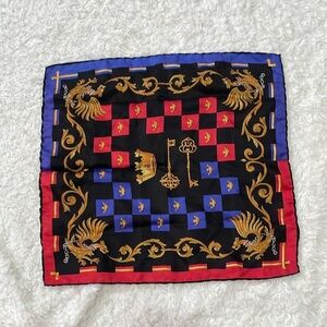 Black and Red Silk Scarf with Gold Accents